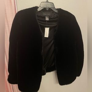 Ann Taylor Factory black faux fur coat